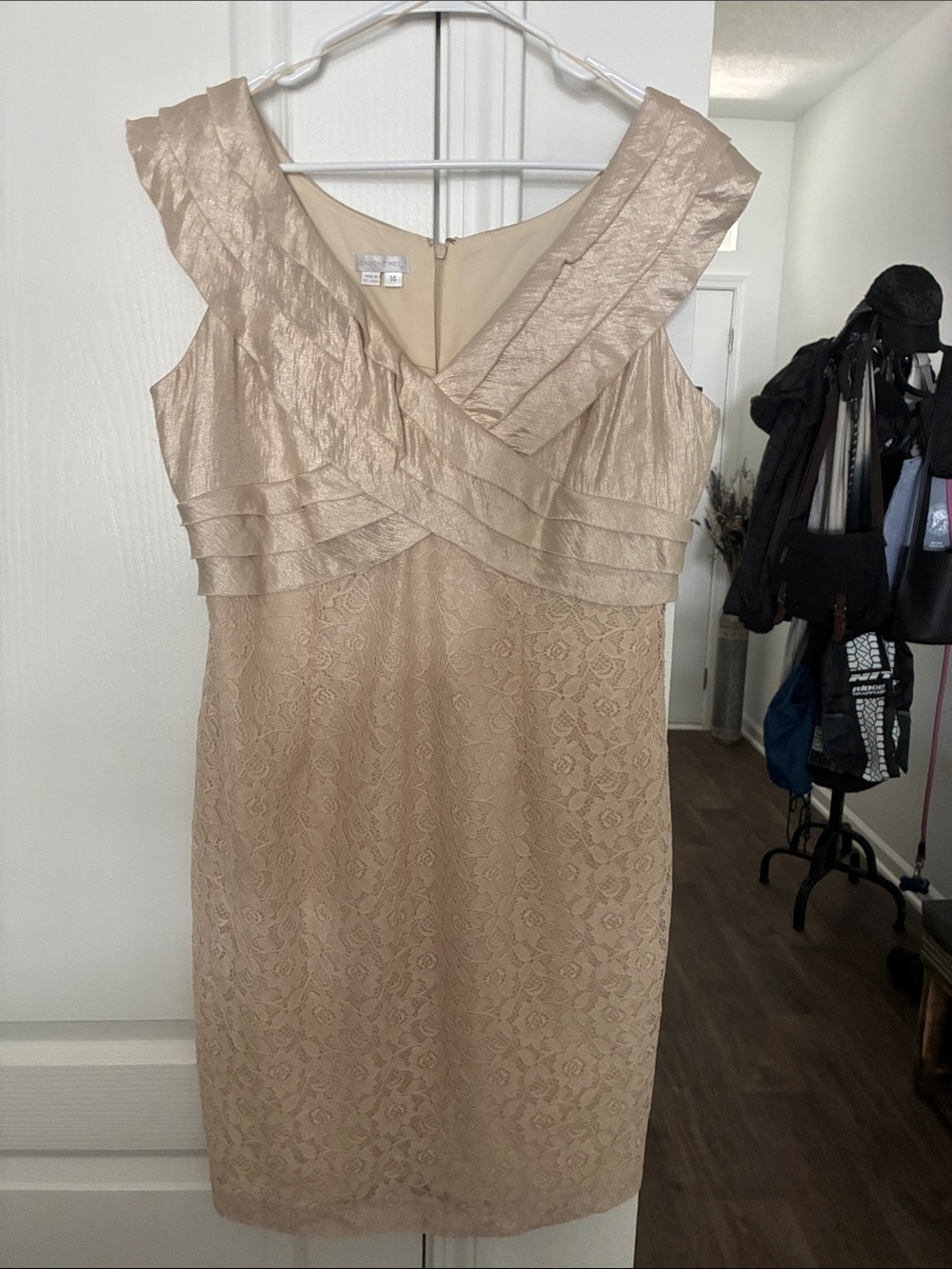 London Times Lace Midi Dress in Champagne Beige